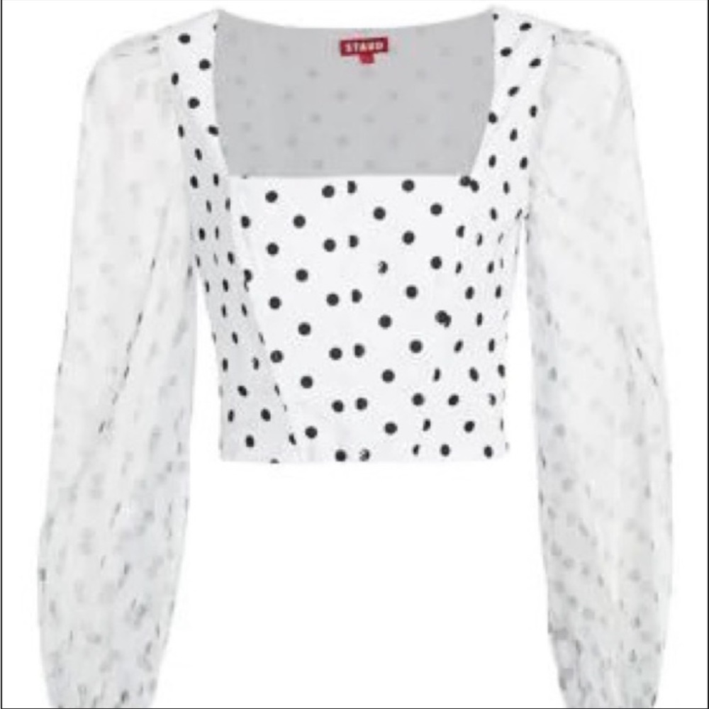 NWOT Staud organza puff sleeve black and white polka dot bustier top sz 4